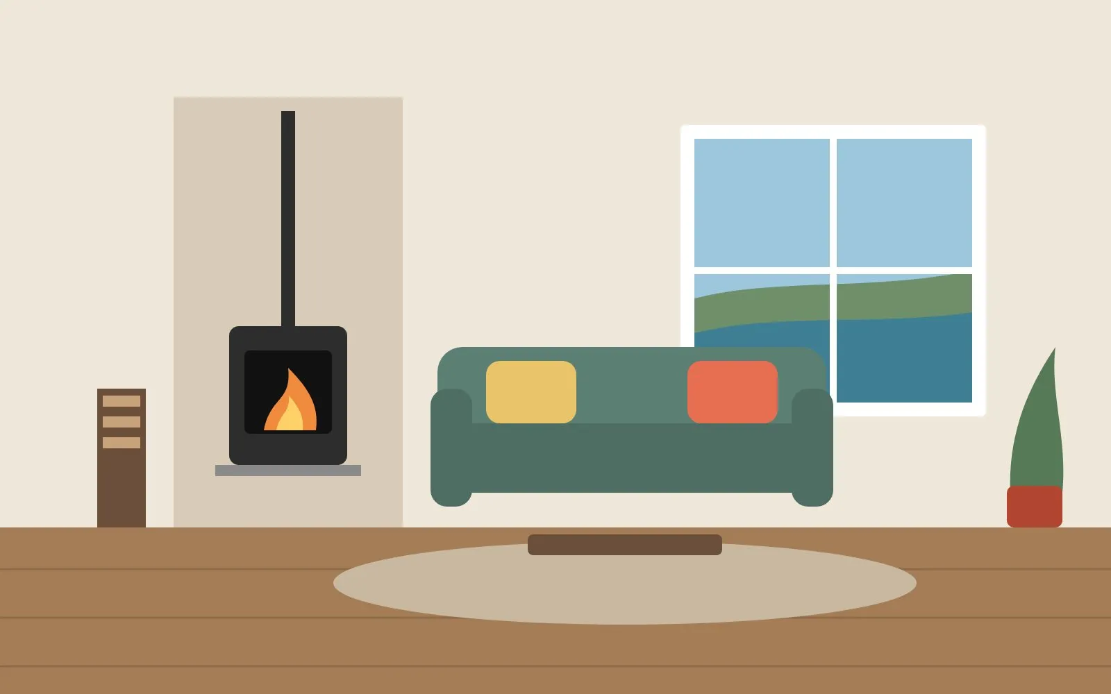 Living room with wood burner